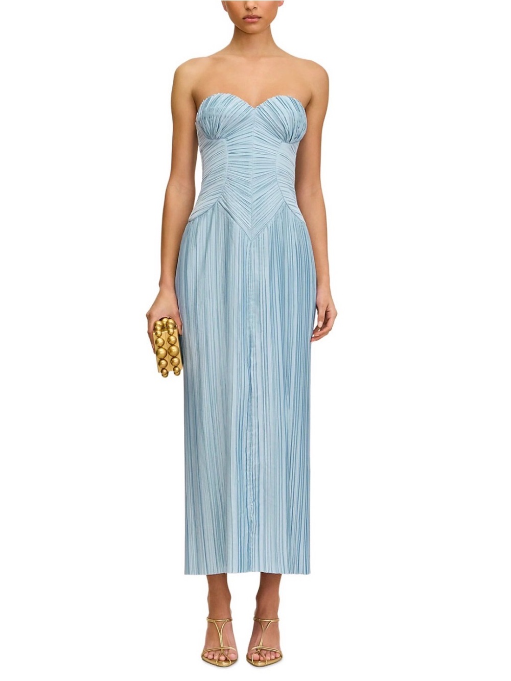 cult gaia Strapless Pleated Midi Dress in Light Blue